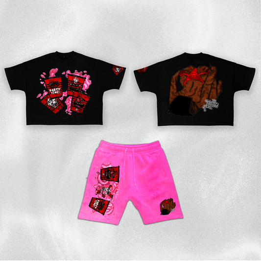 Pink "Party With Grapo" Fleece Shorts