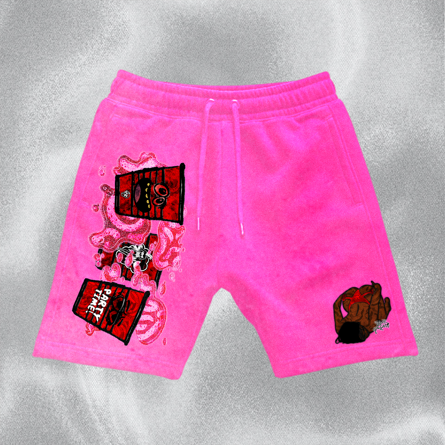 Pink "Party With Grapo" Fleece Shorts