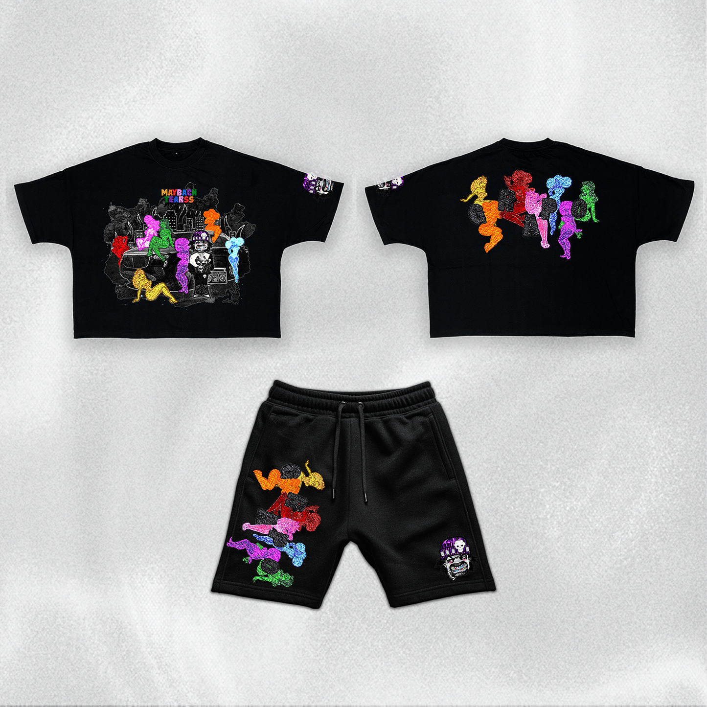Black "Maybach Tearss" Fleece Shorts